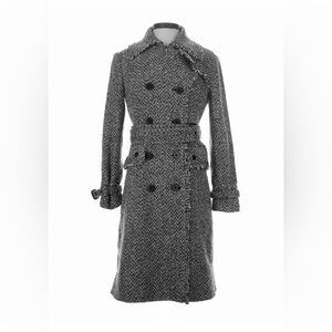 Banana Republic Black and White Herringbone Wool Trench Coat Small S